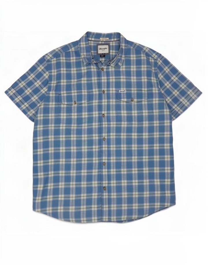 Camisa Wrangler masculina de manga curta 2XL algodão xadrez azul