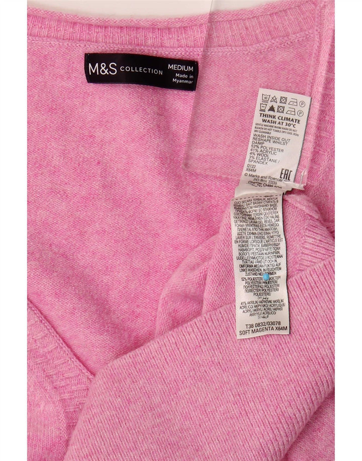 Suéter feminino Marks & Spencer grande com decote em V Reino Unido 14 médio rosa