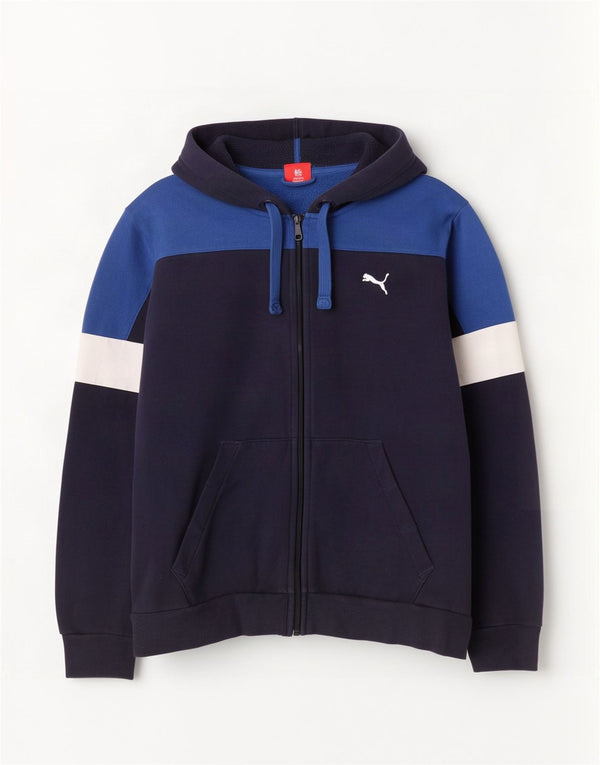Suéter masculino Puma com capuz e zíper grande azul marinho algodão colorblock