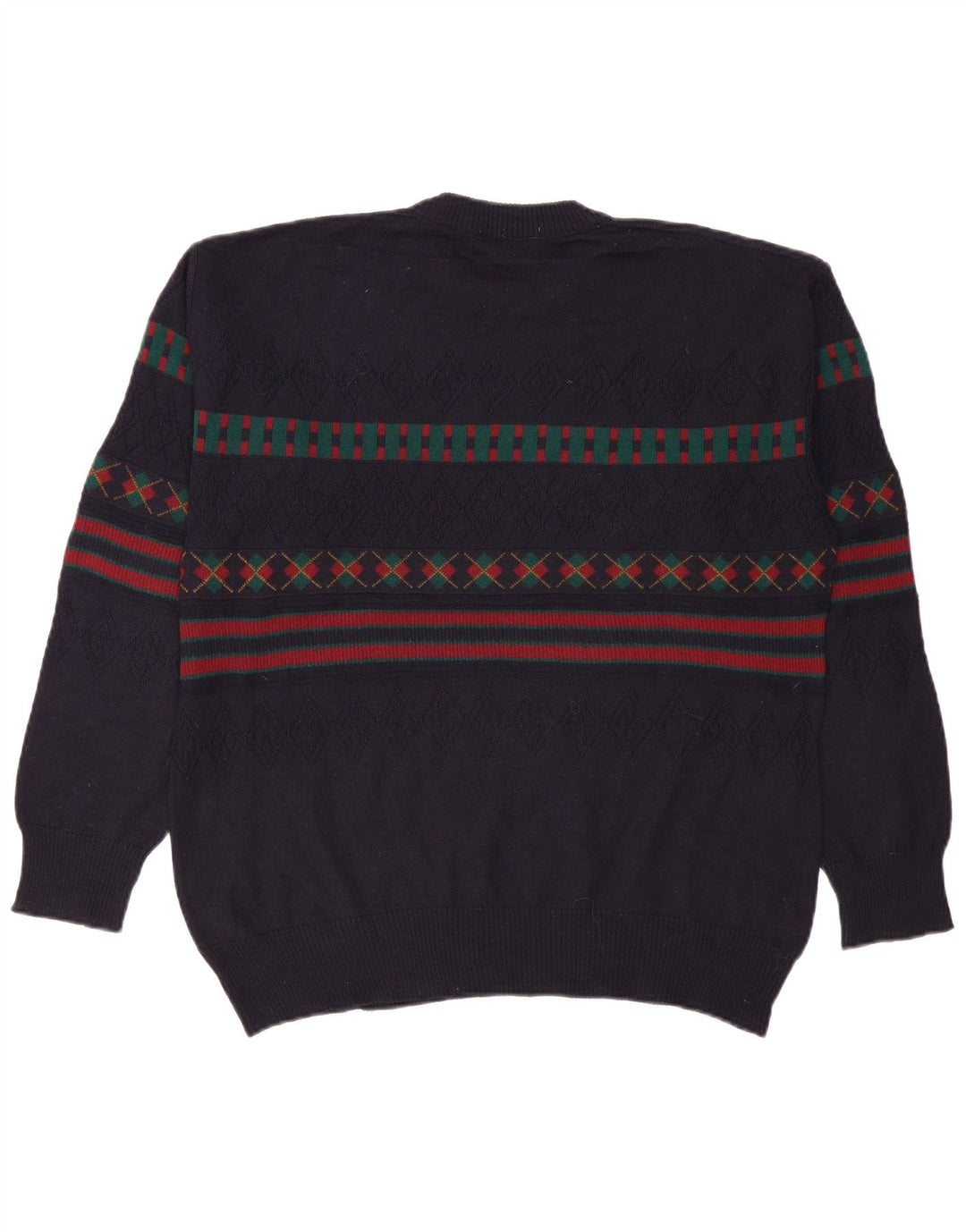 Suéter masculino VINTAGE com gola tartaruga IT 50 grande azul marinho geométrico