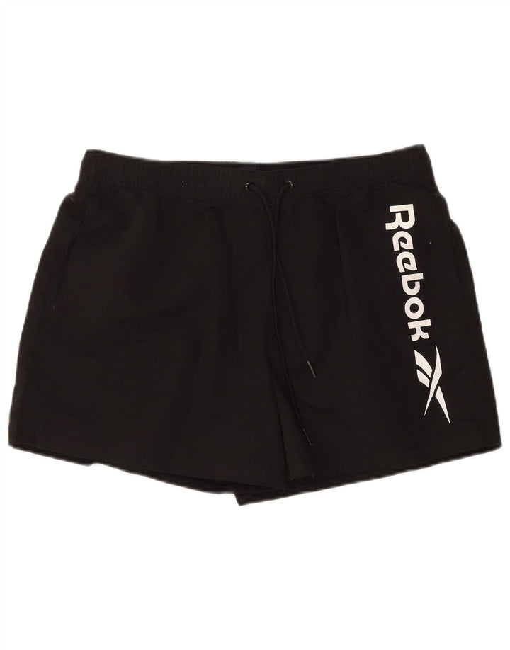 Shorts esportivos gráficos masculinos Reebok grande poliéster preto