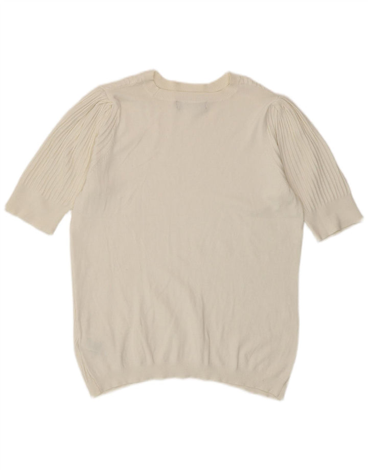 Suéter feminino Marks & Spencer com gola canoa Reino Unido 14 médio branco