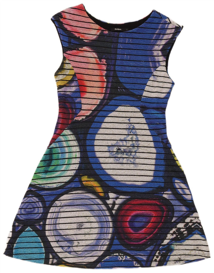 DESIGUAL Vestido feminino linha A UK 10 pequeno multicolorido geométrico
