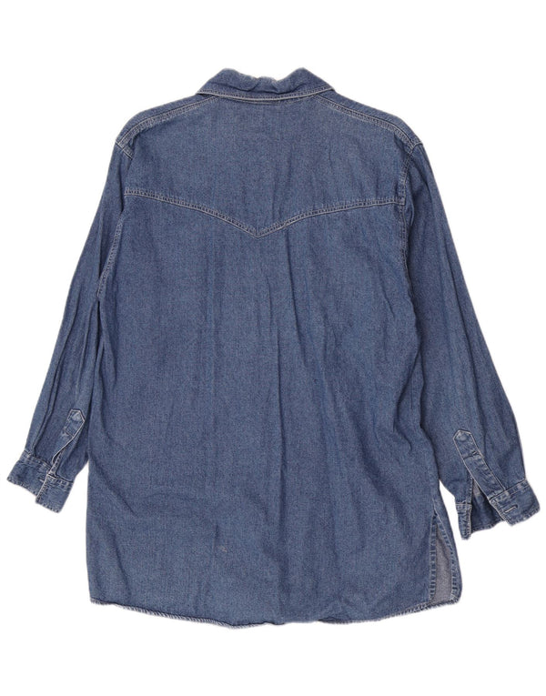 Camisa jeans longa feminina vintage UE 40 algodão azul médio