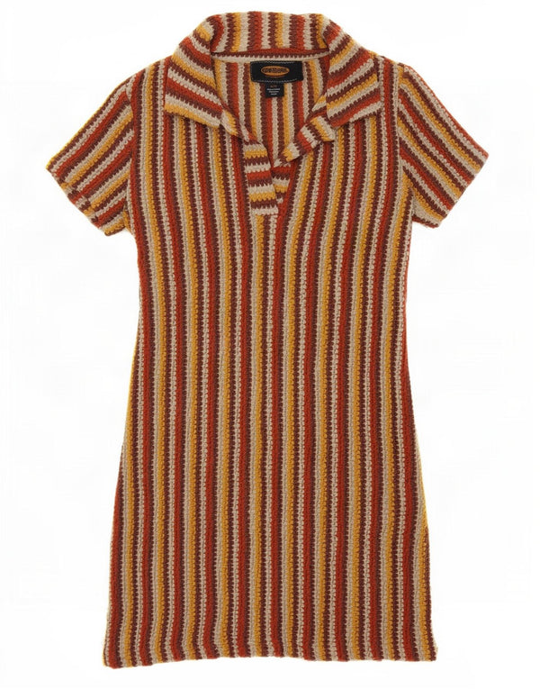 Vestido jumper feminino de manga curta Urban Outfitters Reino Unido 6 XS listrado marrom