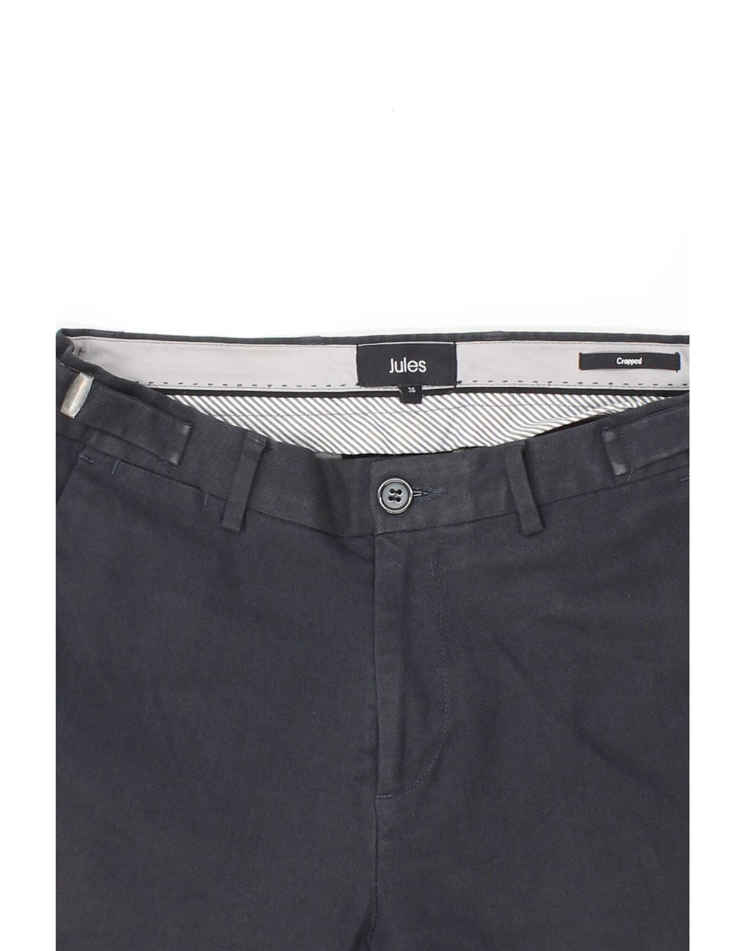 JULES Womens Cropped Straight Cropped Trousers W26 L28  Navy Blue Cotton Vintage Jules and Second-Hand Jules from Messina Hembry 
