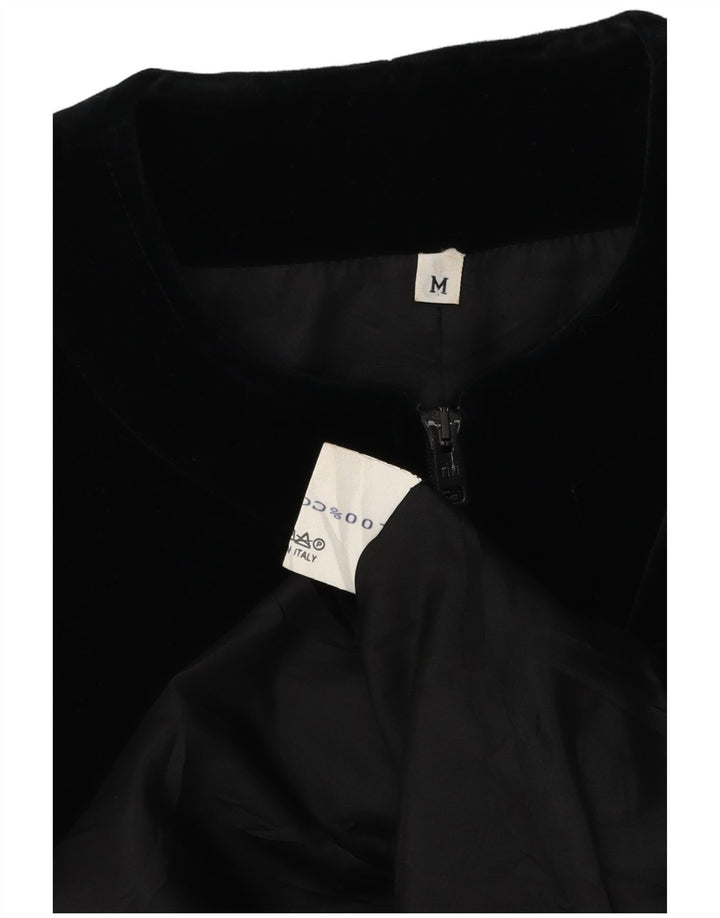 Jaqueta Blazer Vintage Feminina Crop Velvet Reino Unido 14 Algodão Preto Médio