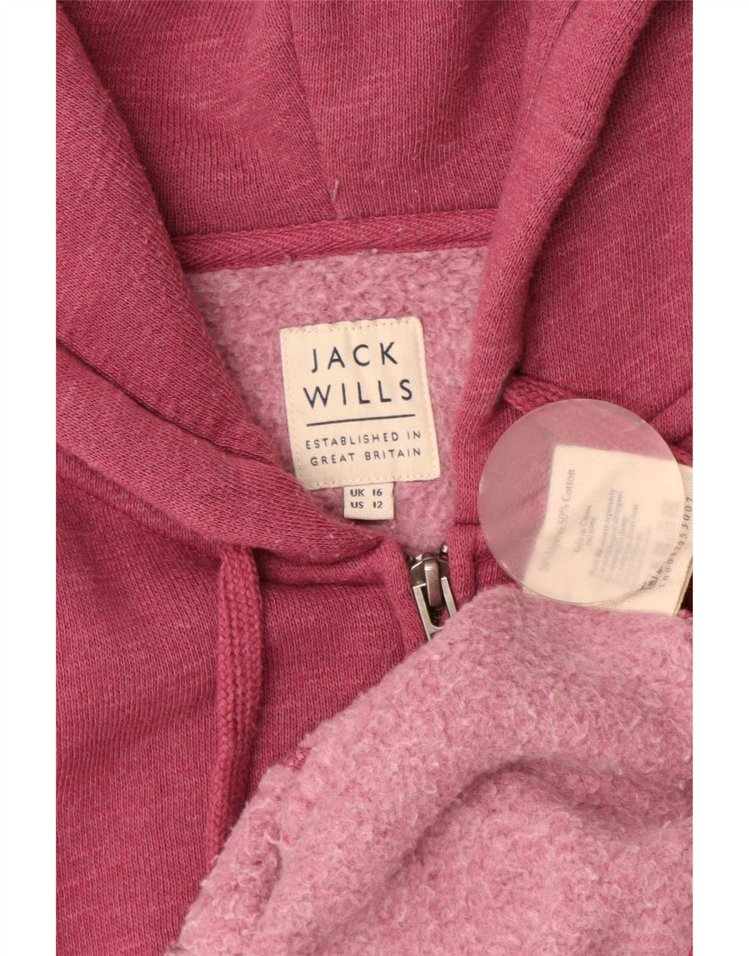 JACK WILLS Suéter feminino com capuz e zíper Reino Unido 16 grande Borgonha manchado