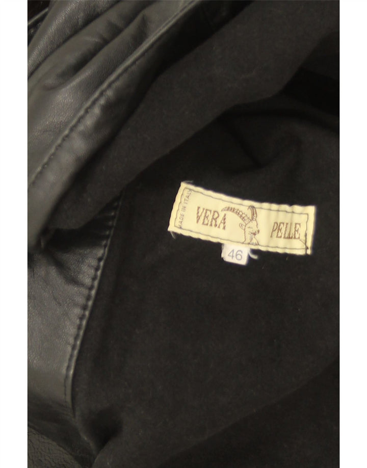 Casaco de couro superdimensionado feminino vintage IT 46 couro preto grande