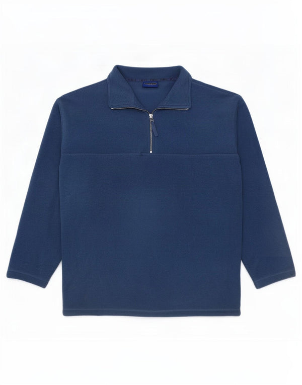 Jumper de lã masculino vintage com zíper e pescoço azul médio poliéster