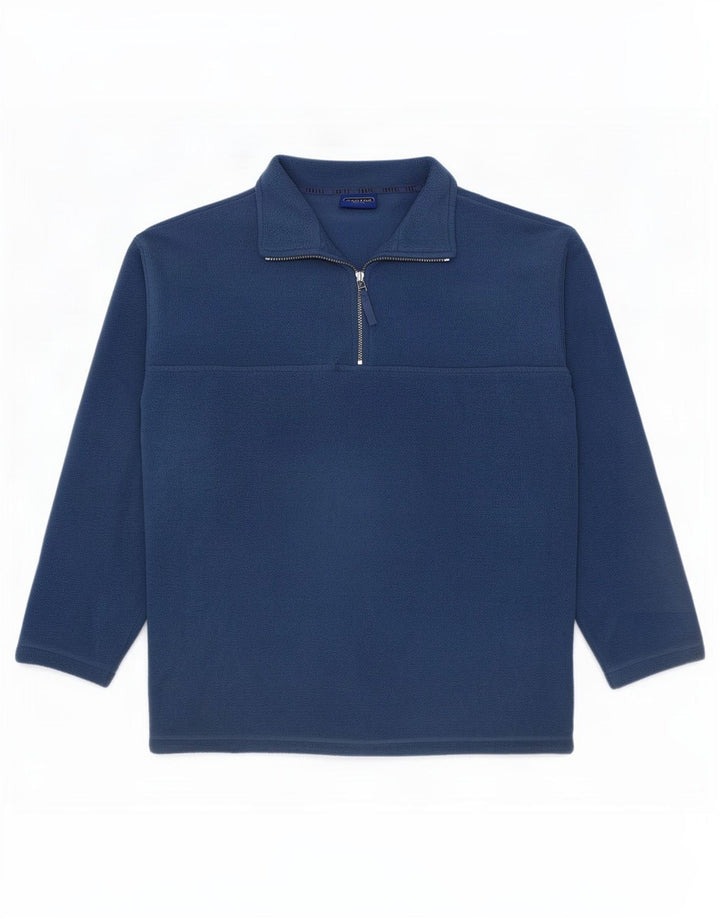 Jumper de lã masculino vintage com zíper e pescoço azul médio poliéster