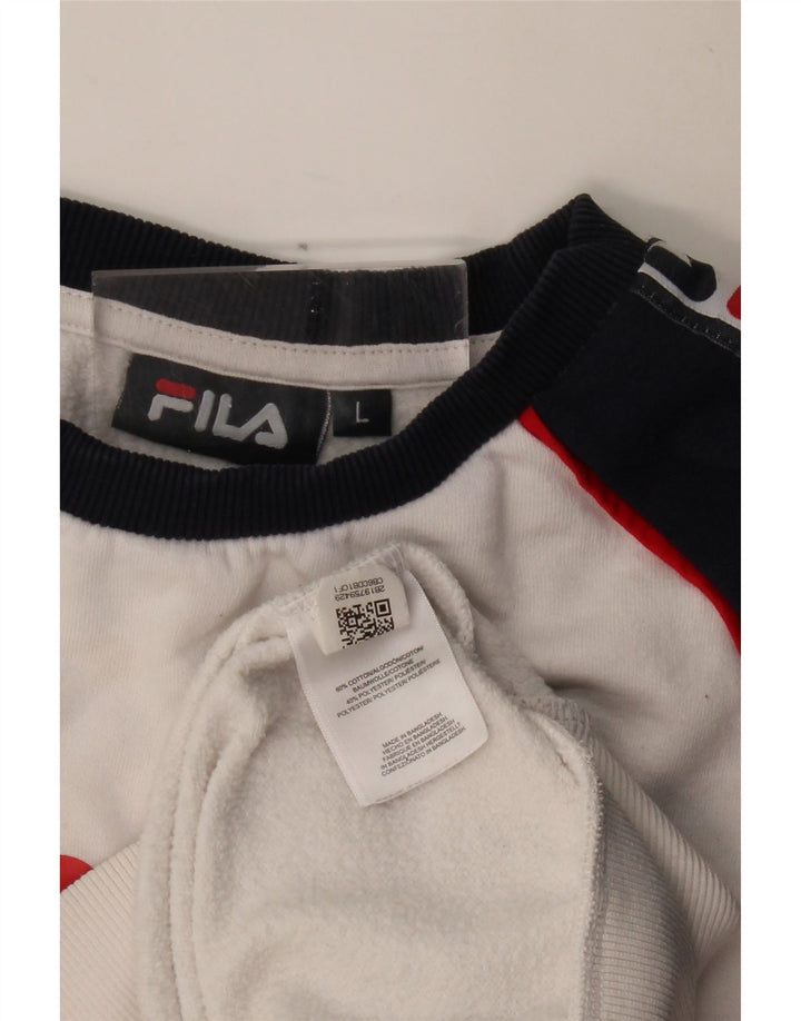 FILA moletom gráfico masculino jumper grande algodão colorblock branco