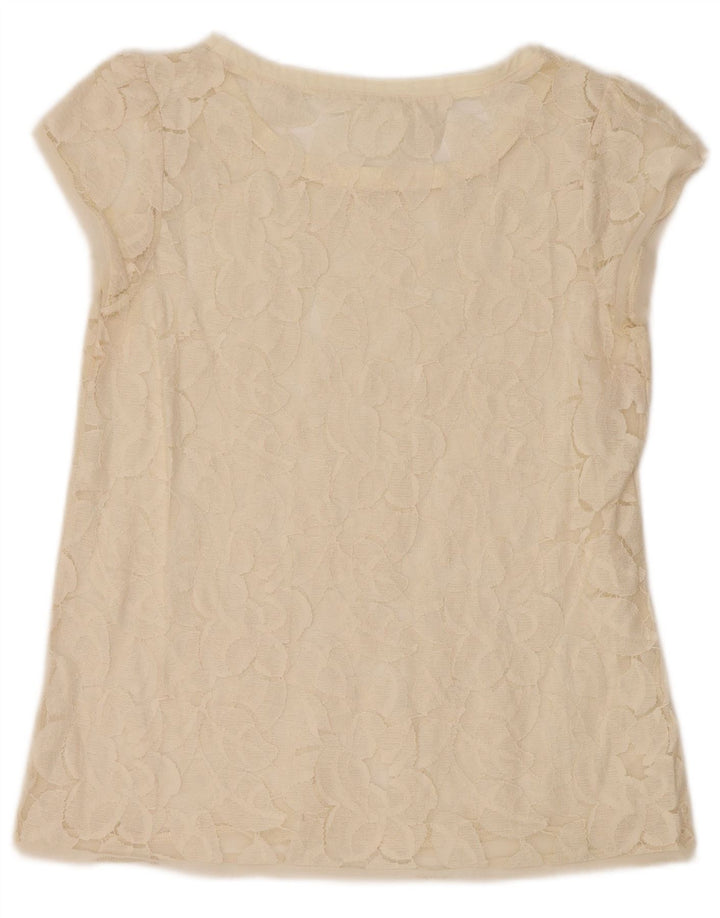 Zara blusa feminina de renda top UK 12 médio off white floral