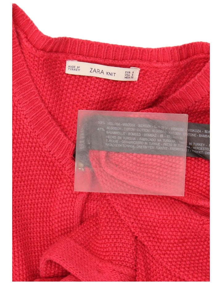 Suéter cardigã feminino Zara UK 10 pequeno viscose vermelha