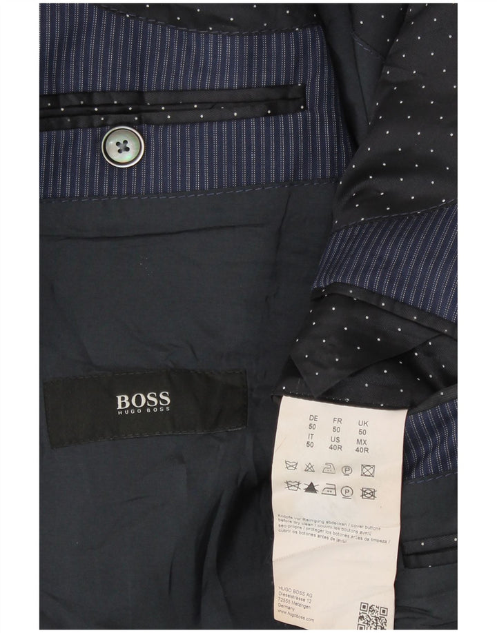 Jaqueta blazer masculina Hugo Boss com 2 botões UE 50 grande listra azul marinho