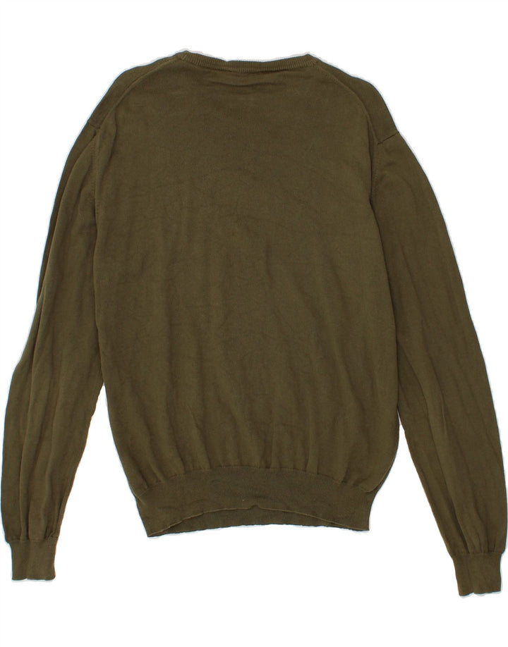 BROOKSFIELD Mens Boat Neck Jumper Sweater IT 50 Large Khaki Cotton Vintage Brooksfield and Second-Hand Brooksfield from Messina Hembry 