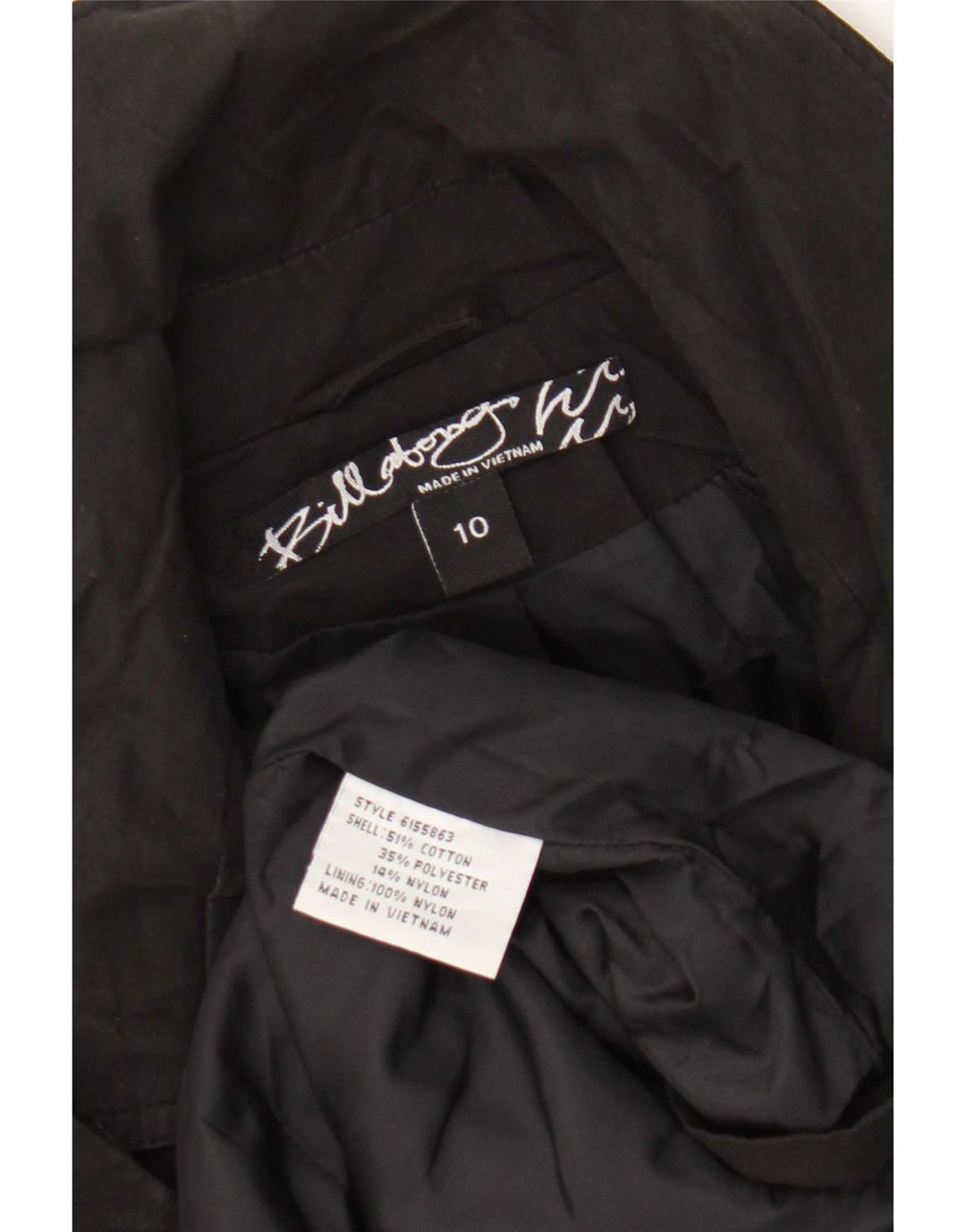 Casaco feminino Billabong com peito duplo UK 10 pequeno algodão preto
