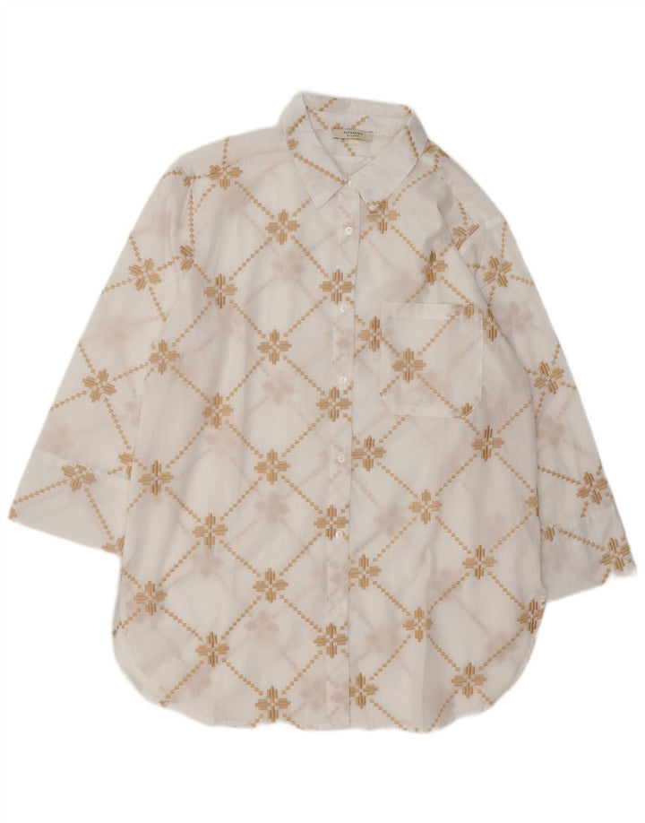 Camisa feminina grande ALTAMIRA UK 14 algodão geométrico branco médio