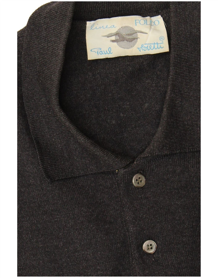 Suéter masculino vintage com gola polo IT 54 XL cinza