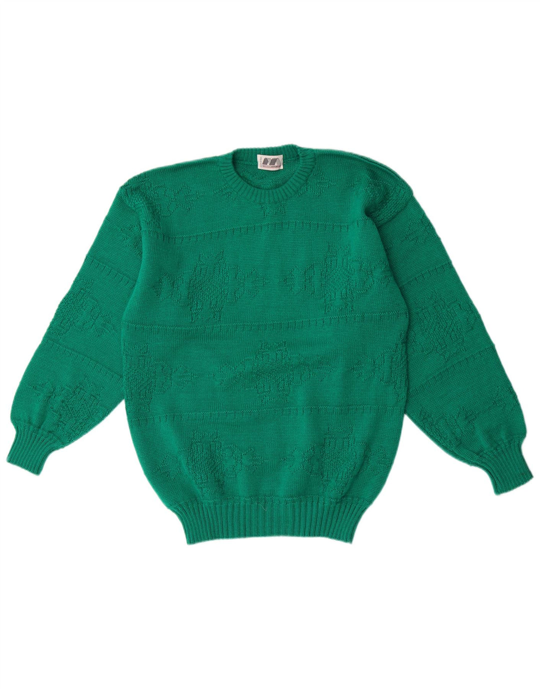 Suéter masculino VINTAGE com gola redonda verde médio