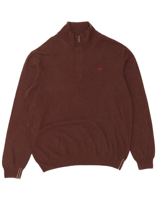 Suéter masculino Marlboro Classics com zíper e gola 2XL lã marrom