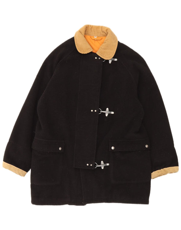 Jaqueta de lã feminina vintage UK 18 XL preto colorblock