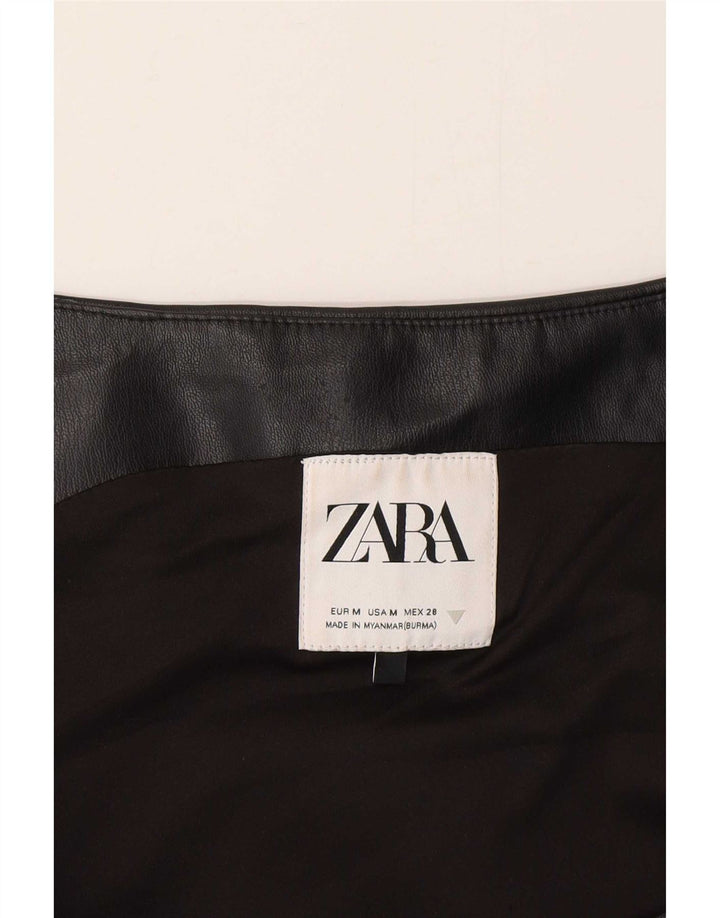 Colete de couro feminino Zara UK 12 médio preto