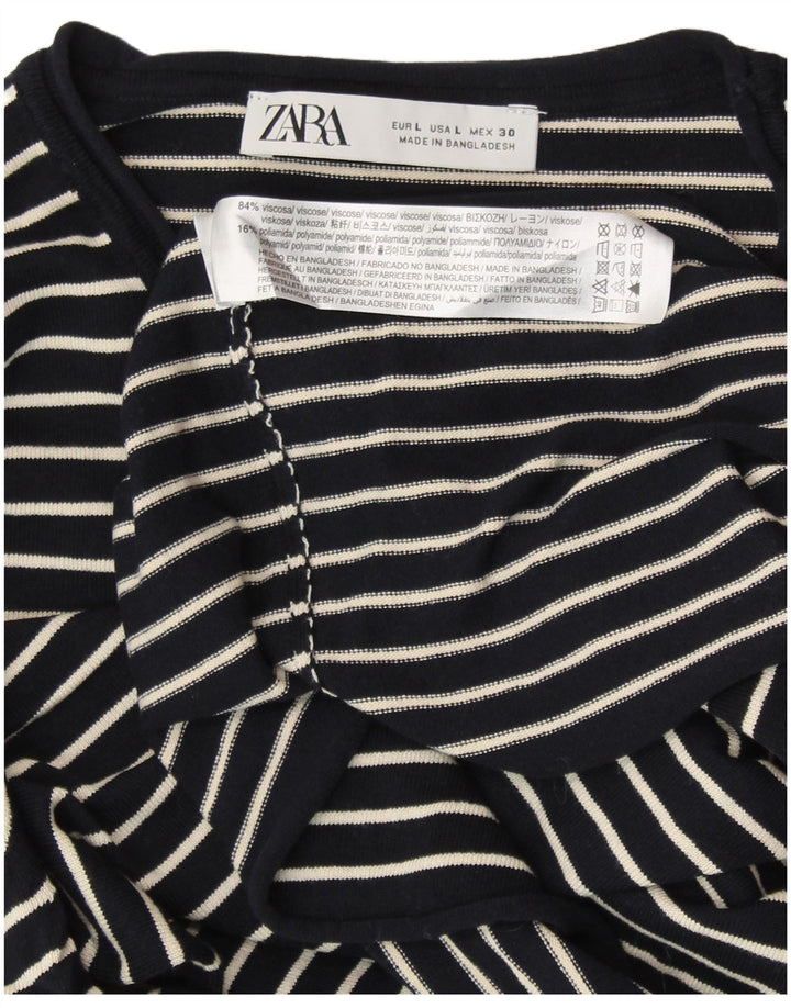Suéter feminino ZARA com gola redonda, viscose listrada azul marinho grande Reino Unido 14