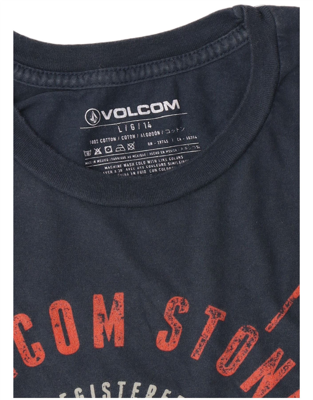 Camiseta gráfica masculina Volcom 13-14 anos grande algodão azul marinho