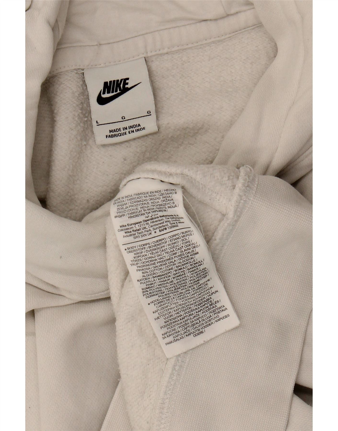 NIKE Womens Oversized Hoodie Jumper UK 16 Large White Cotton