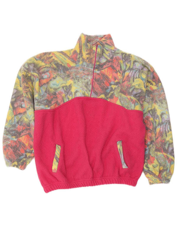 Jumper de lã com padrão abstrato feminino vintage UK 20 2XL rosa colorblock