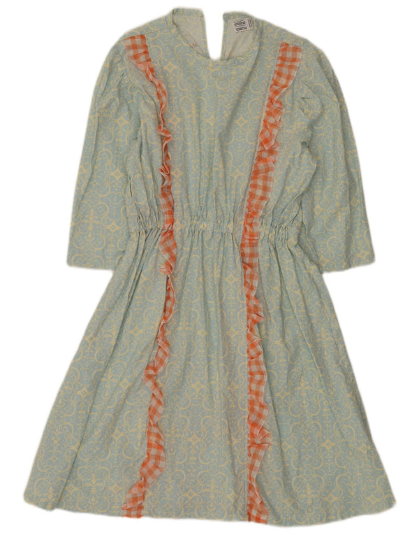 Vintage Womens 3/4 Sleeve A-Line Dress UK 12 Medium Blue Floral