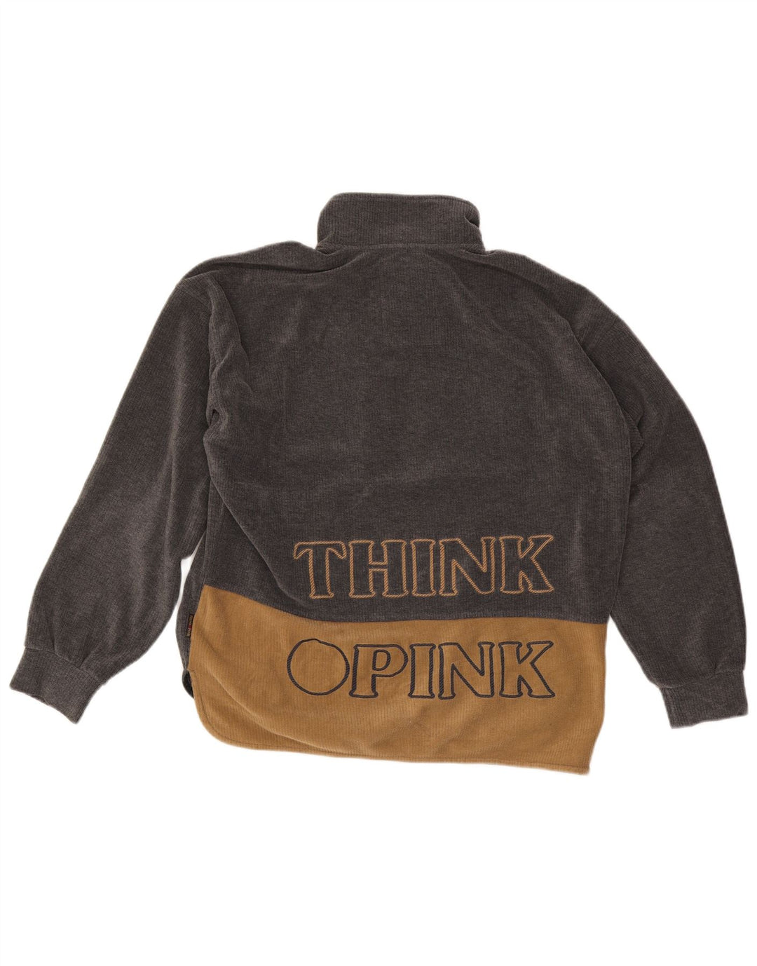 Suéter de lã masculino Think Pink com gola com zíper e bloco de cor cinza médio