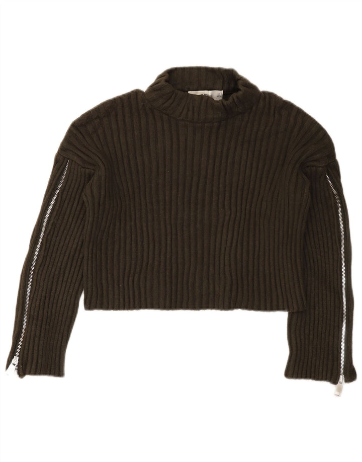 Suéter feminino Zara com gola alta e gola tartaruga, Reino Unido 10 pequeno cáqui