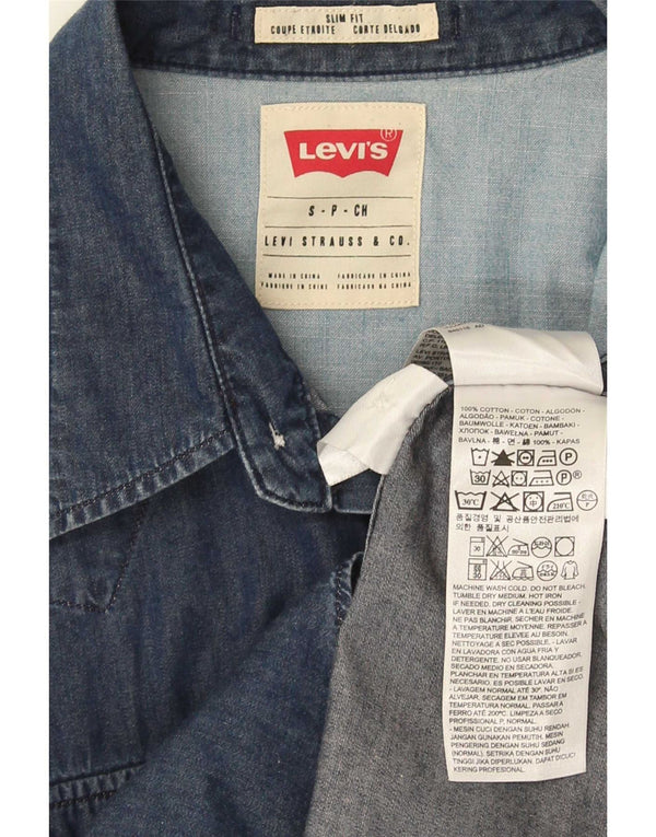 Camisa jeans masculina Levi's Slim Fit pequena azul marinho algodão