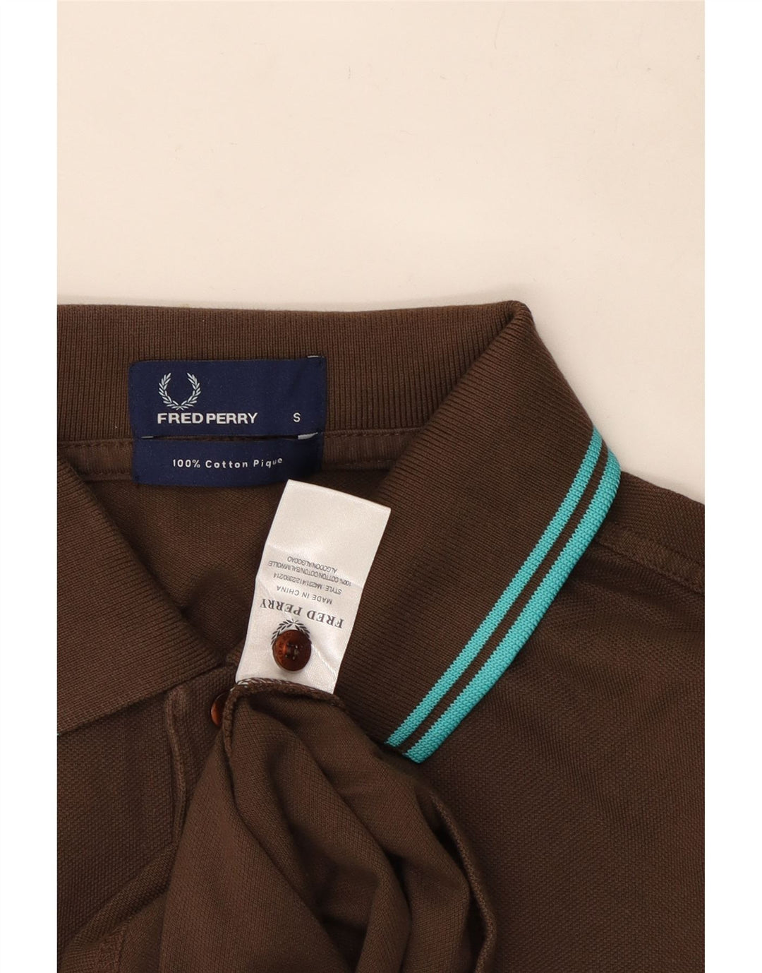 Camisa polo masculina de manga comprida Fred Perry pequena de algodão marrom