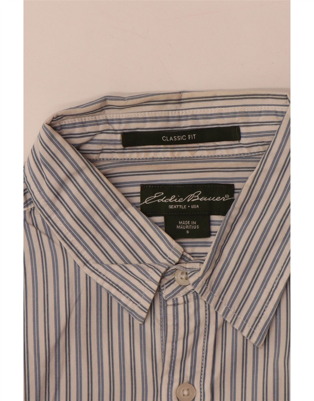 EDDIE BAUER Camisa masculina clássica de ajuste pequeno algodão listrado azul
