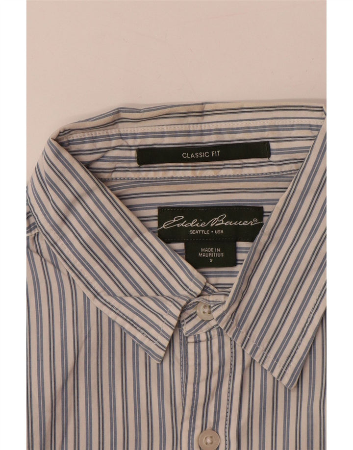 EDDIE BAUER Camisa masculina clássica de ajuste pequeno algodão listrado azul