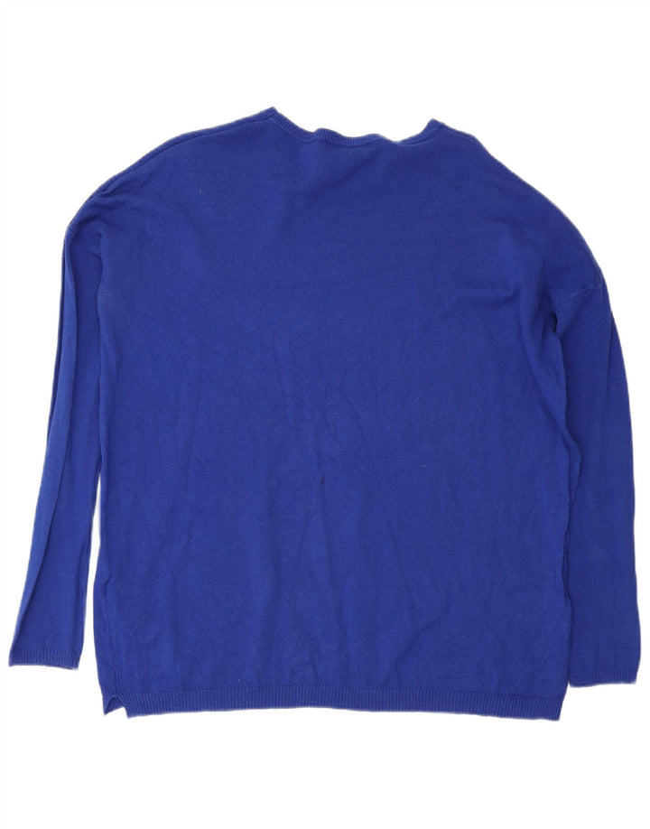 Zara Suéter feminino oversized com gola canoa Reino Unido 14 algodão azul médio