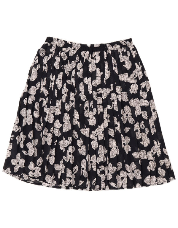 Saia plissada feminina vintage W30 médio preto floral
