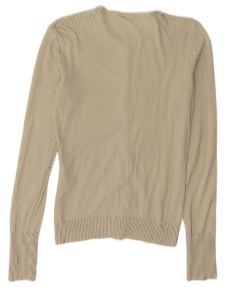 Suéter cardigã oversized feminino Benetton Reino Unido 10 pequeno algodão bege