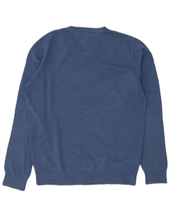 Tommy Hilfiger Suéter masculino com decote em V de algodão azul médio