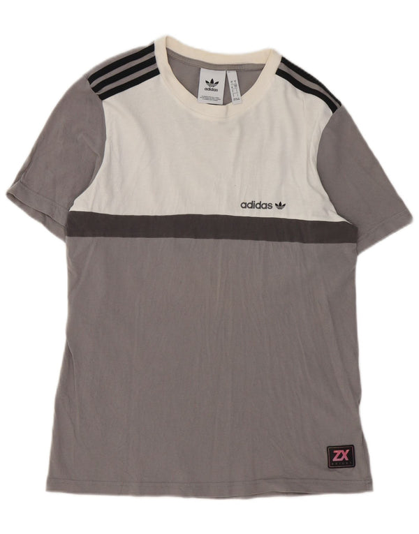 Adidas Mens T-Shirt Top Pequeno Cinza Colorblock Algodão