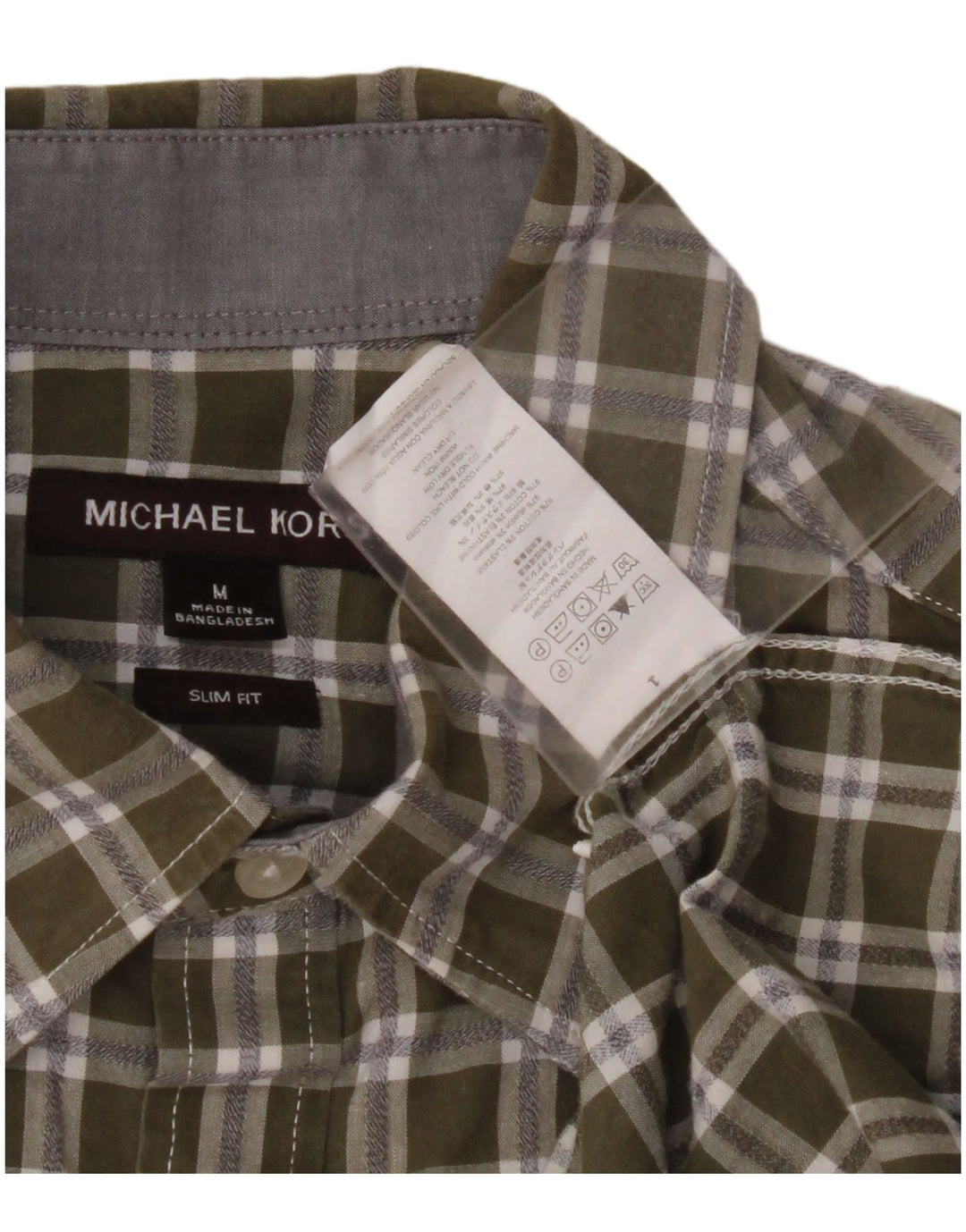 Camisa masculina MICHAEL KORS Slim Fit médio cáqui xadrez algodão