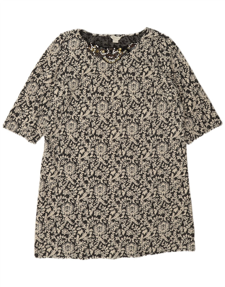 Vestido feminino Monsoon Shift UK 16 grande algodão floral preto