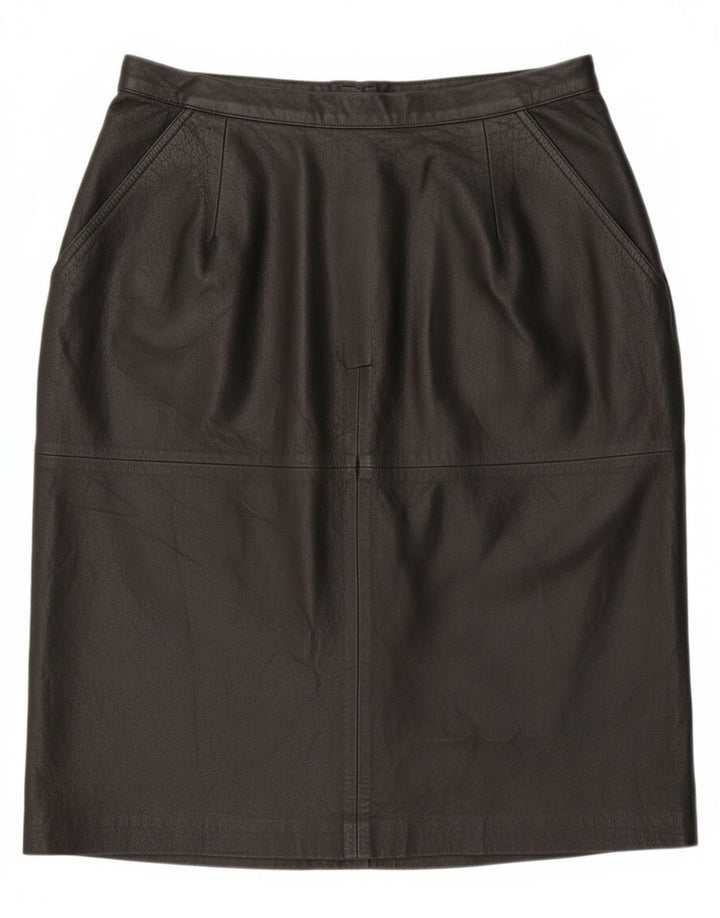 Saia de couro feminina vintage Reino Unido 16 grande W30 couro preto