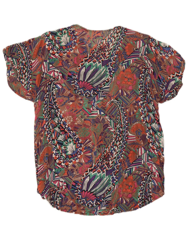 Blusa feminina vintage com padrão abstrato Reino Unido 14 grande multicolorida