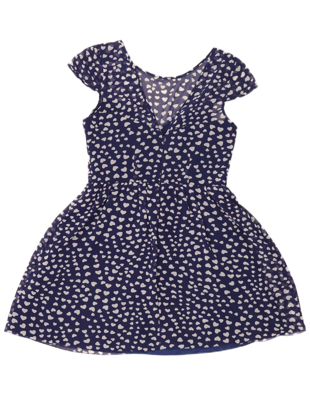 Vestido feminino Lipsy com padrão abstrato evasê UK 12 poliéster azul médio