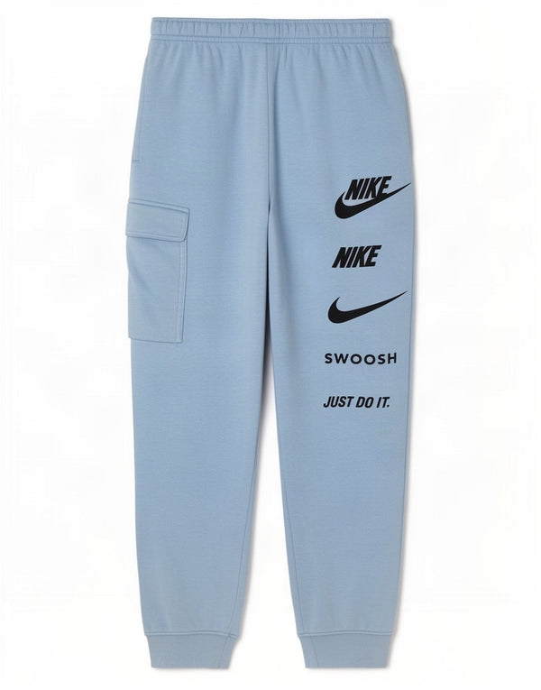 Nike Mens Swoosh Graphic Cargo Calça de treino Joggers Azul Médio