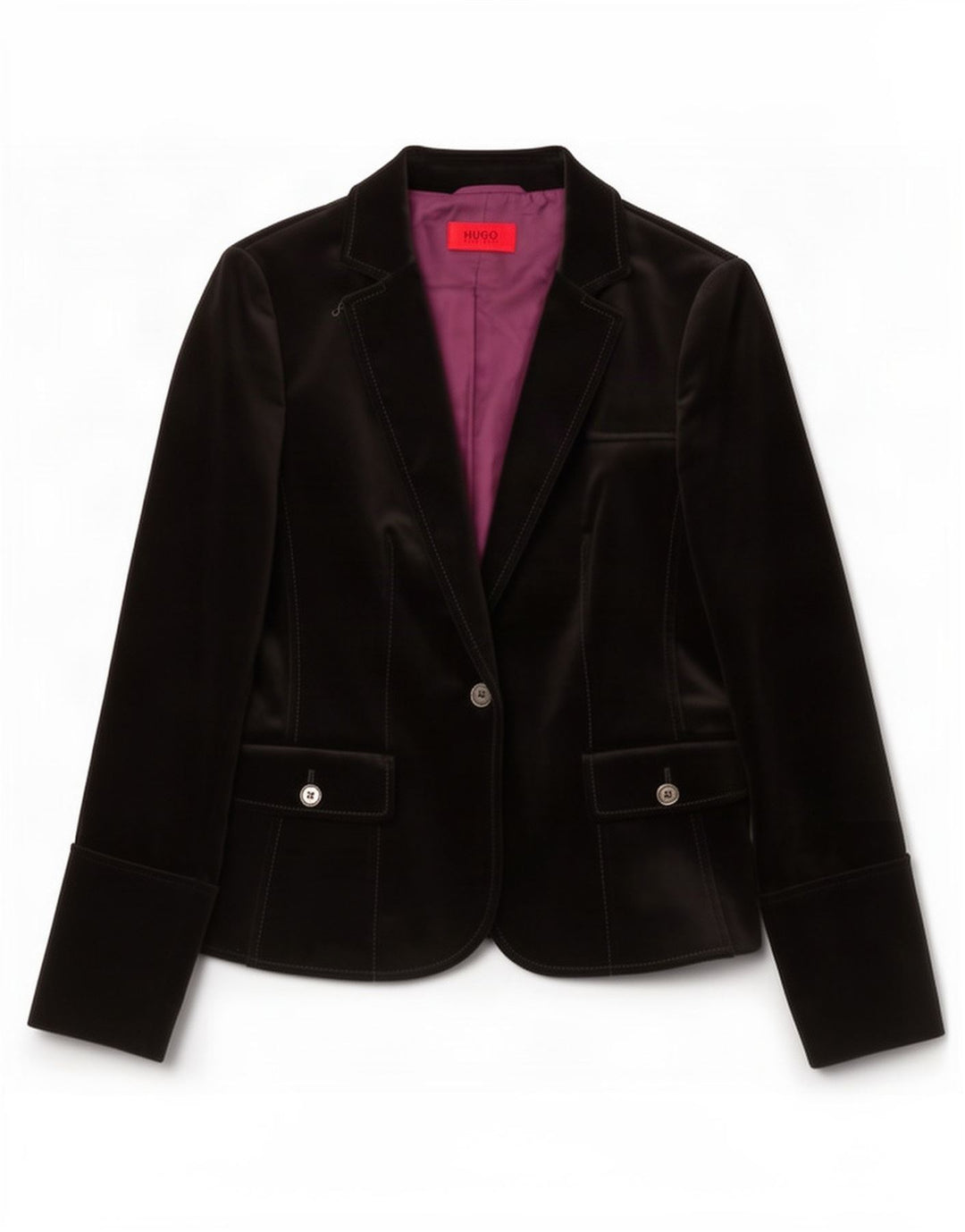 Hugo Boss Jaqueta blazer feminina de veludo com 1 botão Reino Unido 10 pequena preta